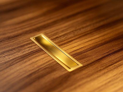 Detail of walnut grain with brass inlay