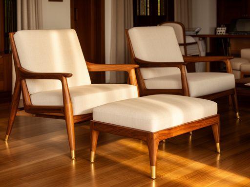 Pair of walnut armchairs and matching ottoman